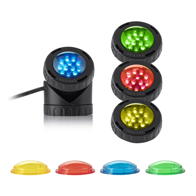 Luminaire pour étang à DEL 12 lumières blanches Bartold, photocellule, piquet et lentilles 4 couleurs