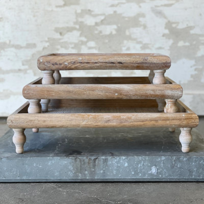 Rattan Weave Tray Stand Riser Set Of 3