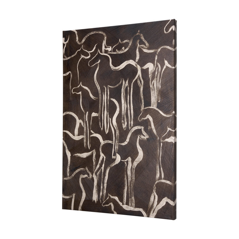 Toile texturée embelli à la main Horse Herd IV a, H 60 po x l 40 po x P 1,5 po