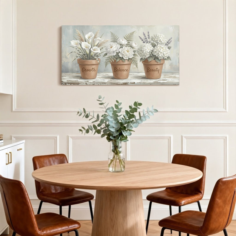 Pots de fleurs avec plantes et équilibre de croissance, H 28 po x l 58 po