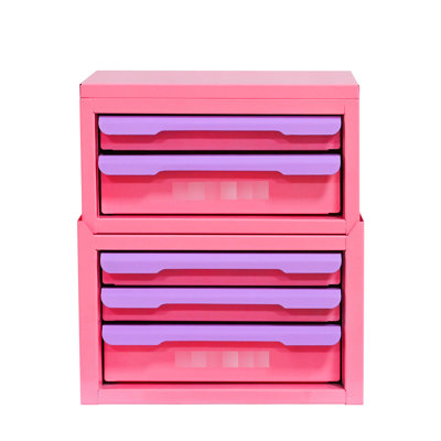 Pink-Purple Makeup Storage Box With Five Drawers, Great For Organizing Cosmetics And Home Items, Steel Material, Stackable Space Desktop Ideal Cosmetic Desk Item Storage, Construction, Design