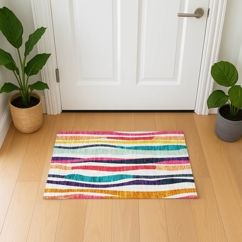 Premium Machine Washable Mayfield AMF2188 Striped Rug, 1'8" x 2'6", Ivory