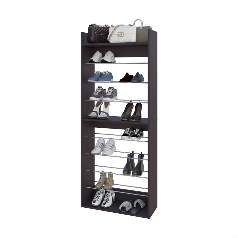Tall Open Shoe Rack With Metal Rails And Multi-Tier Shelves