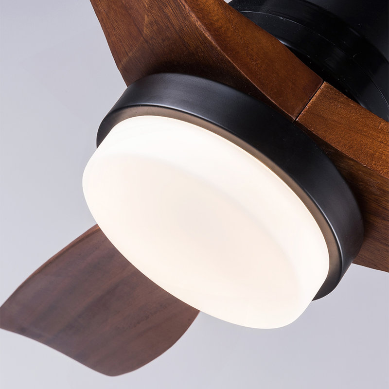 Ventilateur de plafond noir moderne 52 pouces avec lumière et 3 pales en bois massif avec moteur à courant continu réversible et télécommande