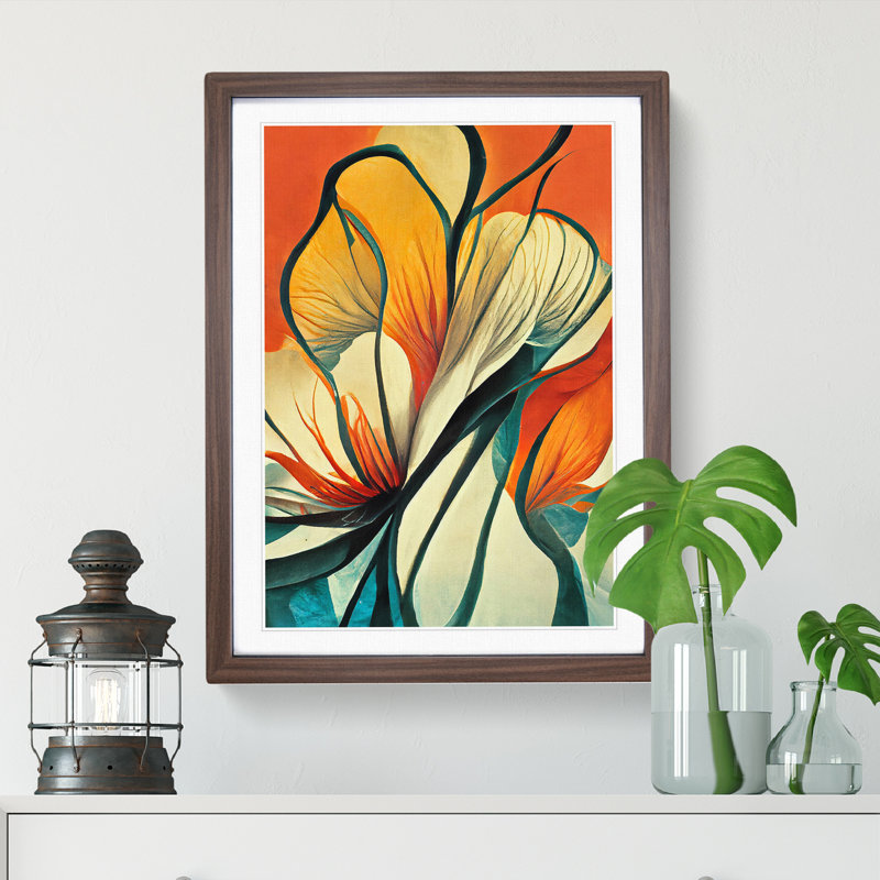 Flowers Abstract Art No.3 - Wrapped Canvas Painting, 34cm H x 25cm W x 2cm D, Walnut Framed