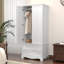 Freestanding Wooden Wardrobe Armoire with 2 Drawers-1354975060