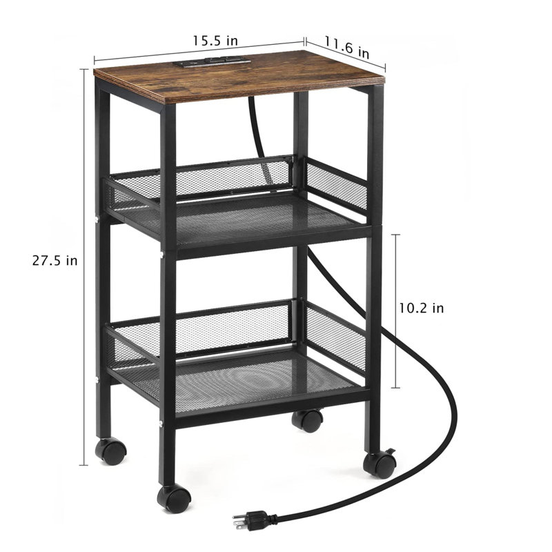 Table de bout à roulettes avec rangement et prises intégrées