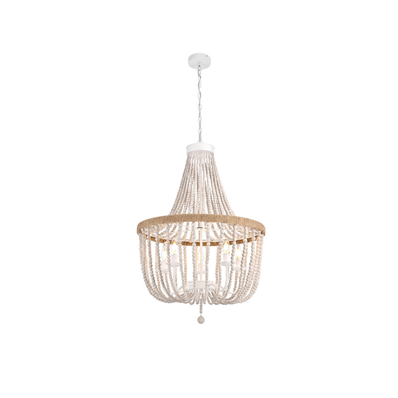 Hudson 24 inch Beaded Pendant , Antique White