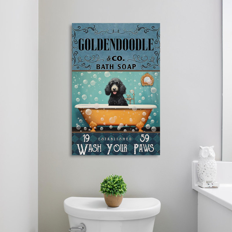 Goldendoodle Bath Soap 1 - 1 pièce, reproduction d'art graphique sur toile tendue, H 36 po x l 24 po x P 1,25 po