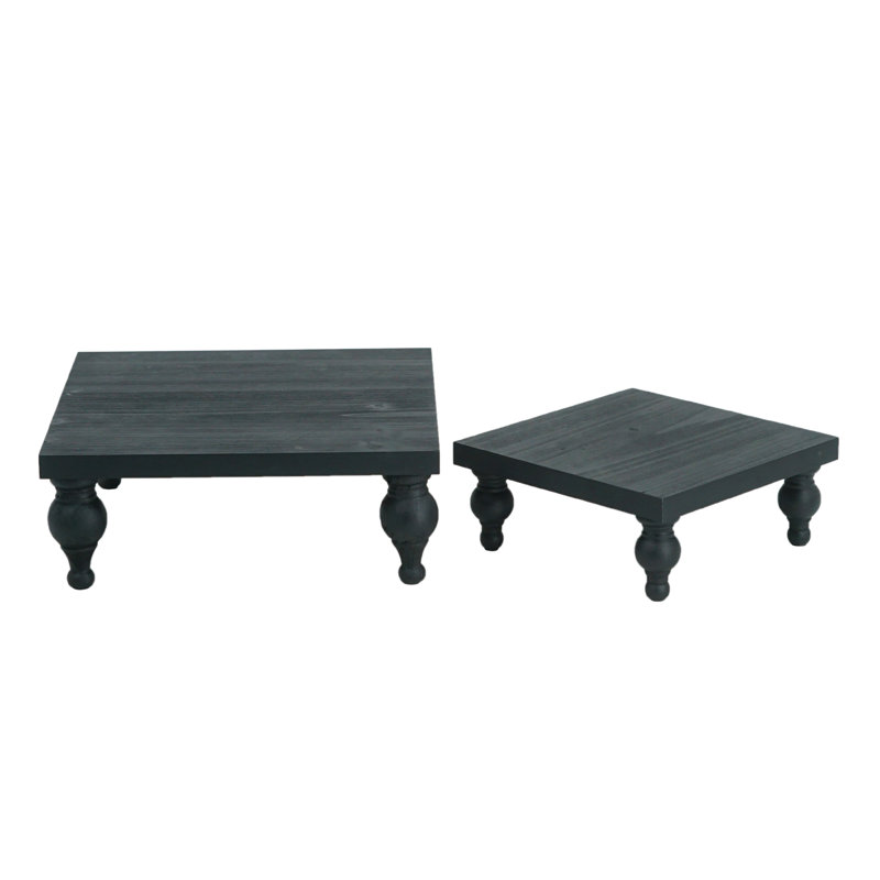 Black Wooden Square Risers - L:12x12x4.3" S:8x8x3.5"