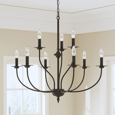 Maroneia 9-Light Dimmable Metal Two-Tier Candle Style Chandelier with Adjustable