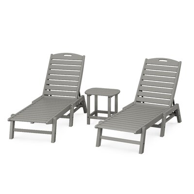 Nautical 3-Piece Chaise Lounge Set with South Beach 18"" Side Table -  POLYWOOD®, PWS720-1-GY
