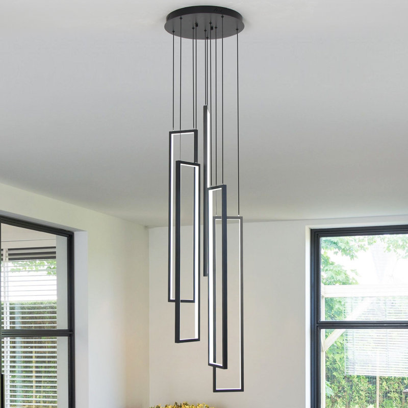 Savea 5-Light Chandelier Long High Ceiling Cluster Pendant for Hallway Staircase Remote Dimmable, Black
