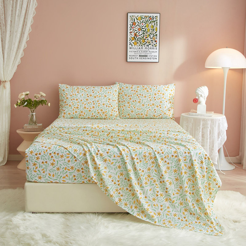 Ensemble de draps Zeta Boho, Vert, Ensemble de draps très grand californien avec 2 t