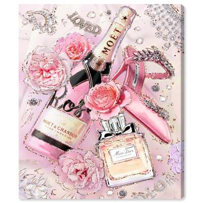 Pink Roses and Wine with Fashion Canvas Fashion Art by Art Remedy