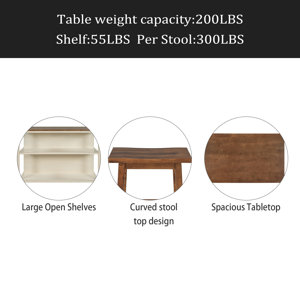Rustic Solid Wood 45" Stationary Kitchen Island,Rubber Wood Butcher Block Dining Table Prep Table With 2 Open Shelves - Bed Bath & Beyond - 42001392
