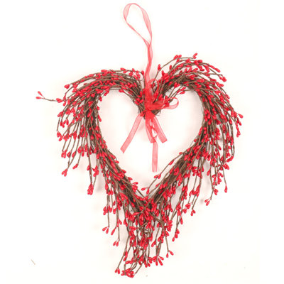 Heart White Berry Wreath 15.75IN – Valentine's Day Door Decor, Romantic Farmhouse Decoration for Front Door, Wedding, Anniversary, Rustic Spring Wall Decor, Indoor Outdoor Use