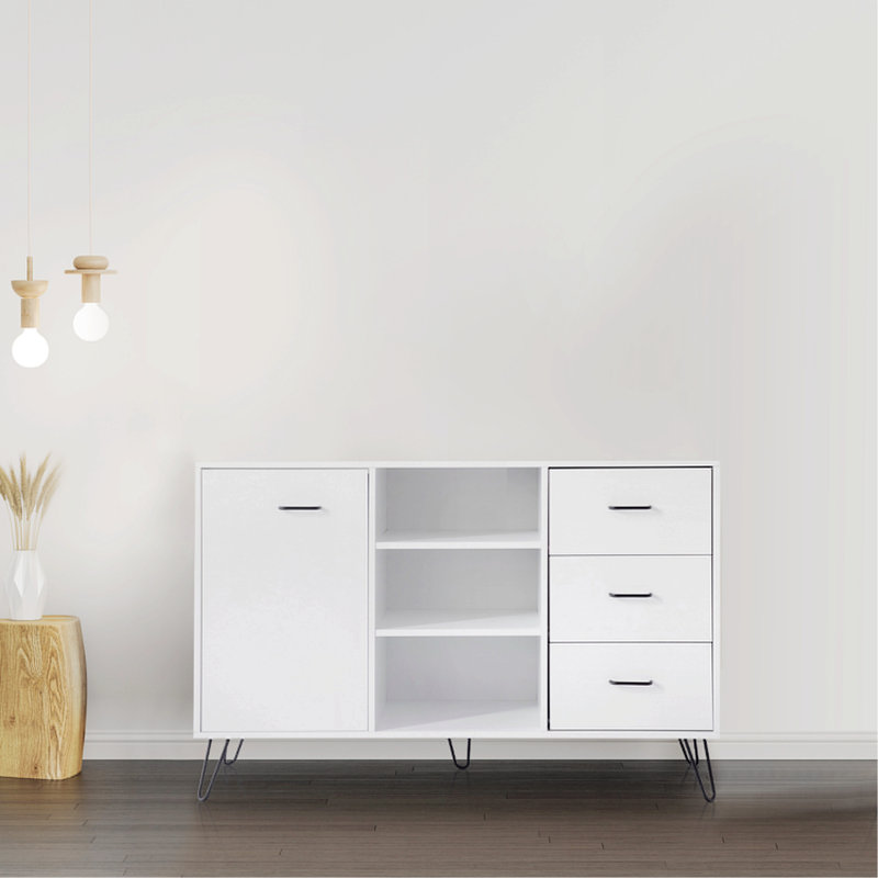 Buffet avec tablette ouverte 49 po, 3 tiroirs 49 po, Blanc