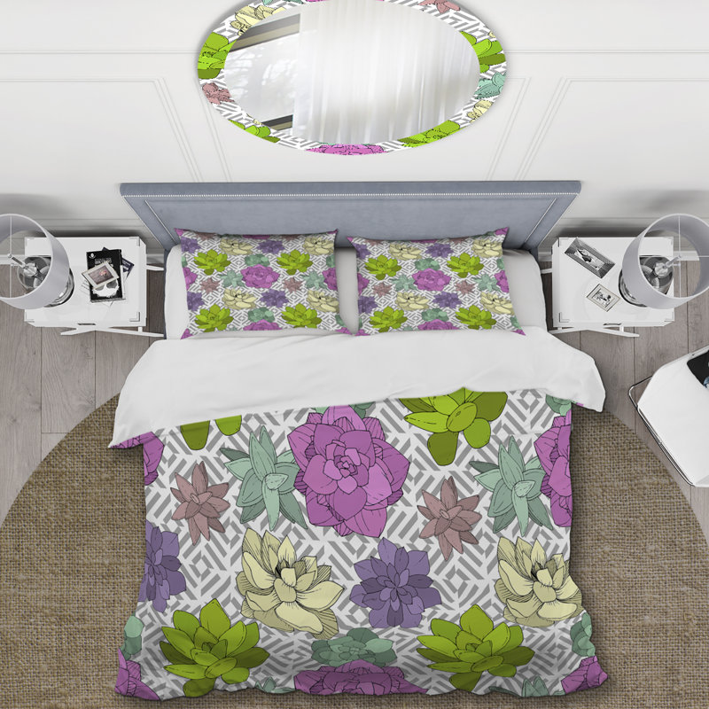 Multicolore fleur botanique - ensemble de housse de couette floral - microfibre de polyester