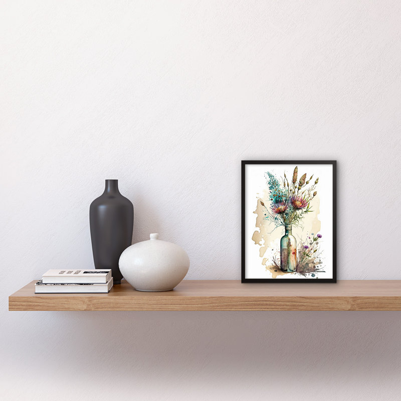Norgard Spring Flower Bouquet In Glass Wine Bottle Vase - Single Picture Frame Print