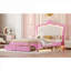 Lit plateforme tapissier en similicuir, lit double Princess avec lumières DEL et tiroirs de rangement, rose et blanc doux