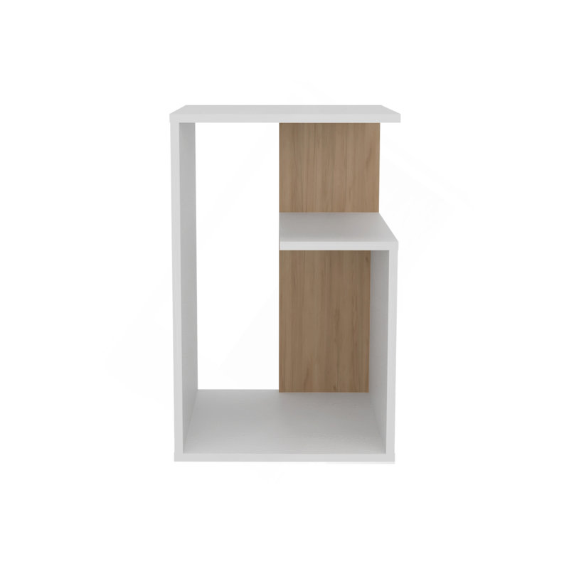 Table d'appoint H 25 po, 1 tablette, Blanc/naturel