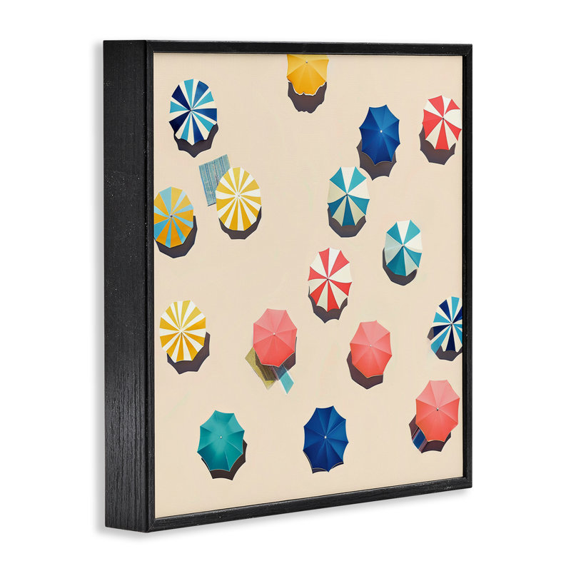 "Coastal Retreat Umbrellas", estampe numérique encadrée par YASHNA, H 24 po x l 24 po, Giclée encadrée noir minuit