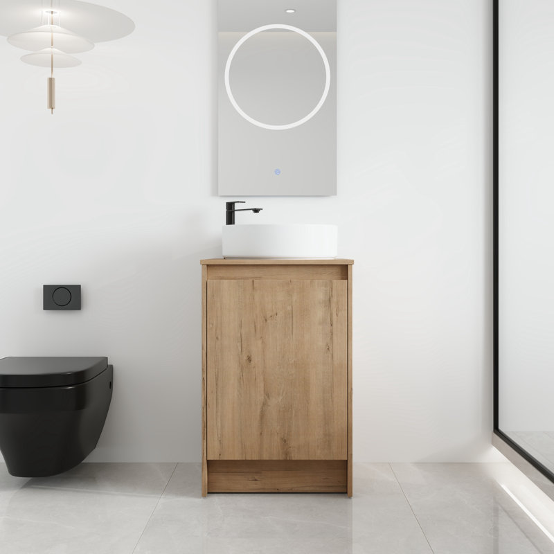  Lavabo de salle de bain autoportant en céramique 20 po Vowar, porte à fermeture douce, tablette réglable, White