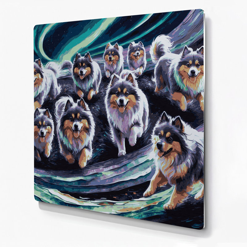 Chiens, art mural gris en métal Keeshond, H 12 po x l 12 po
