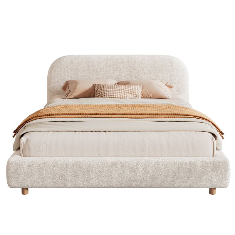 Lit plateforme tapissier Curve Design, Blanc, Grand lit