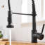 Robinet de cuisine rétractable en noir - cartouche en céramique, résistance accrue aux fuites, débit d'eau réglable et levier simple à température, options de jet