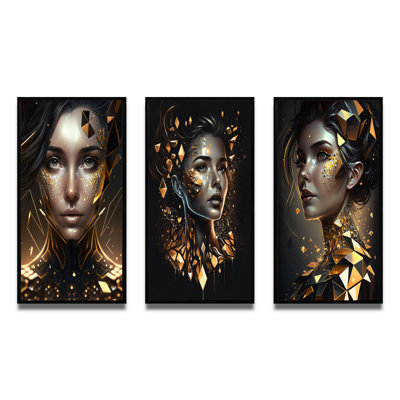 «Gold Crystal Femme Portrait», 3 pièces sur toile