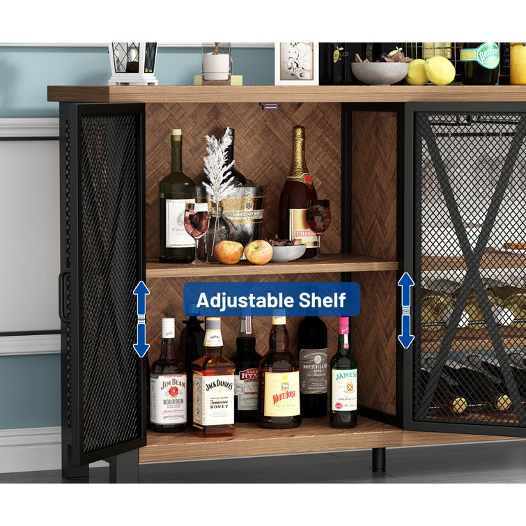 Rathgunde 55W Farmhouse Wine Bar Cabinet for Liquor & Glasses, Wood Sideboard with Wine Rack Buffet 17 Stories Color: Brown