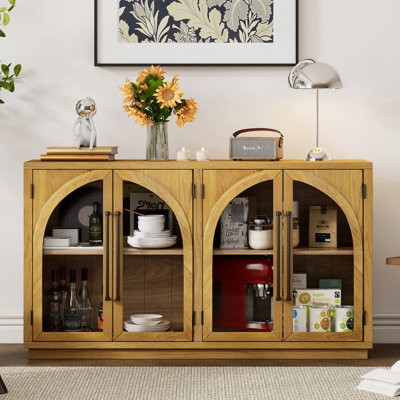 Buffet 4 portes avec rangement et portes vitrées, armoire arquée avec tablettes réglables pour la cuisine, la salle à manger et le salon