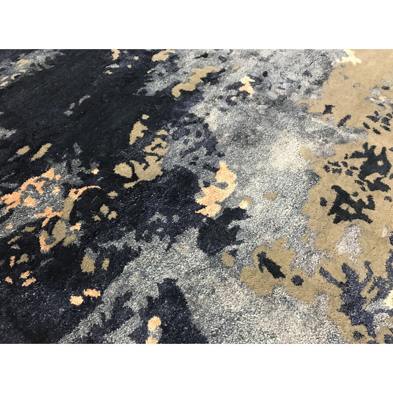 Hand-Knotted High-Quality Dark Blue and Light Blue Area Rug