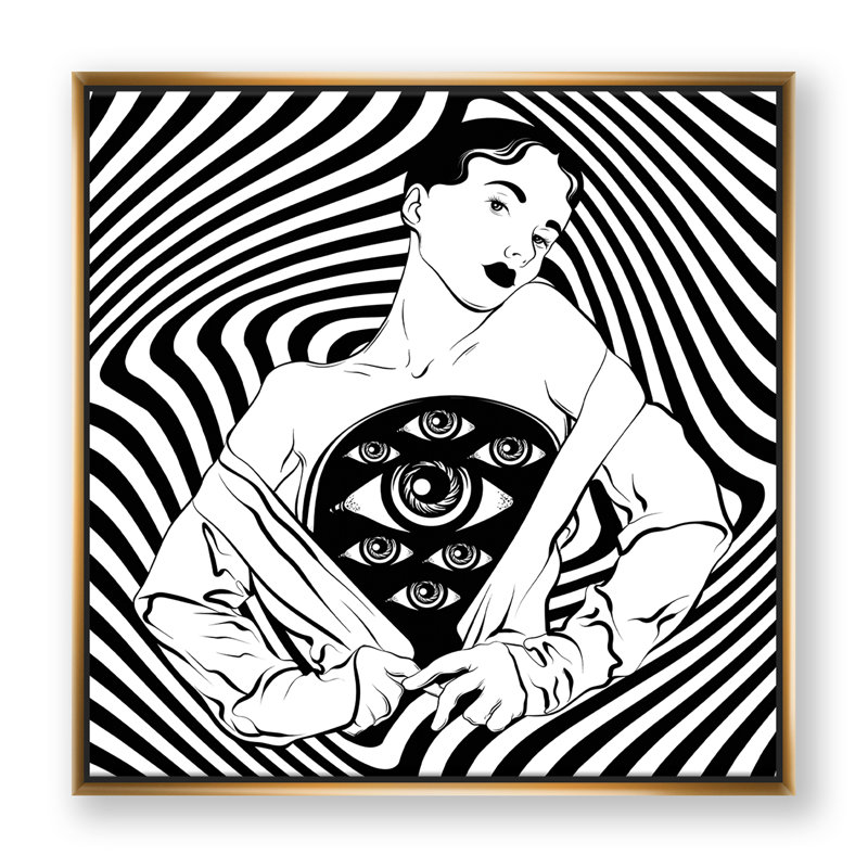«Empowered Cosmic Women Geometric Goddess Series», impression sur toile, H 16 po x l 16 po x P 1 po, Toile encadrée d'or