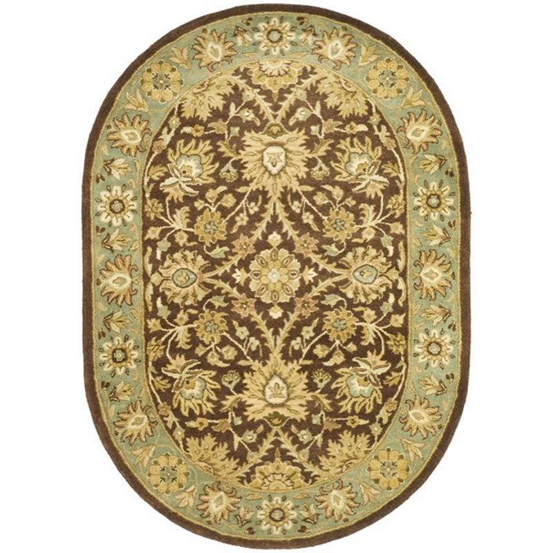 Dunbar Hand Tufted Wool/Cotton/Latex Oriental Rug in Chocolate/Blue, Oval 7'6" X 9'6"