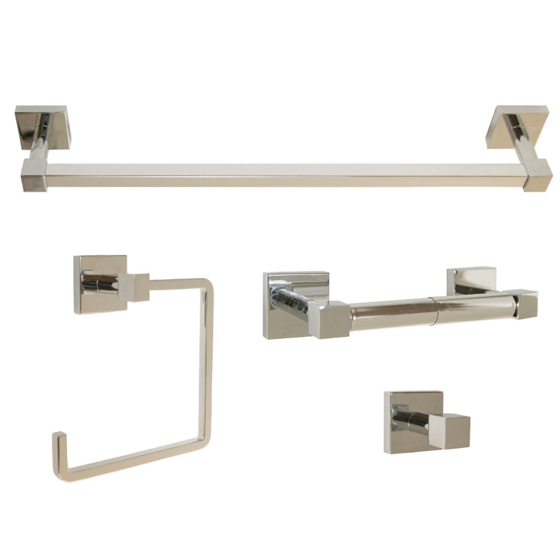 Karsen 4-Piece Bathroom Hardware Accessory Kit, Polished Chrome