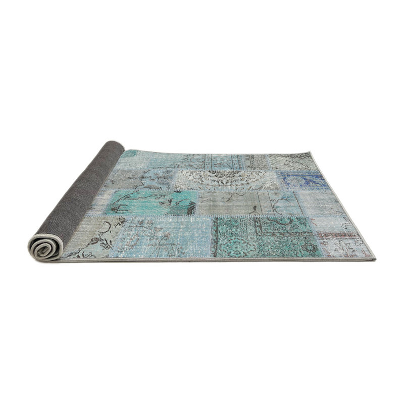 Tapis bleu/gris contemporain, Rond 8 pi