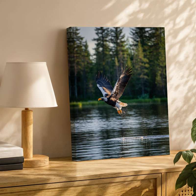 Toile "Un majestueux aigle à tête blanche est capturé à mi-vol juste au-dessus de l'art mural", H 20 po x l 30 po