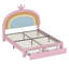 Lit plateforme tapissier pleine grandeur en velours avec tiroir de rangement-368822063