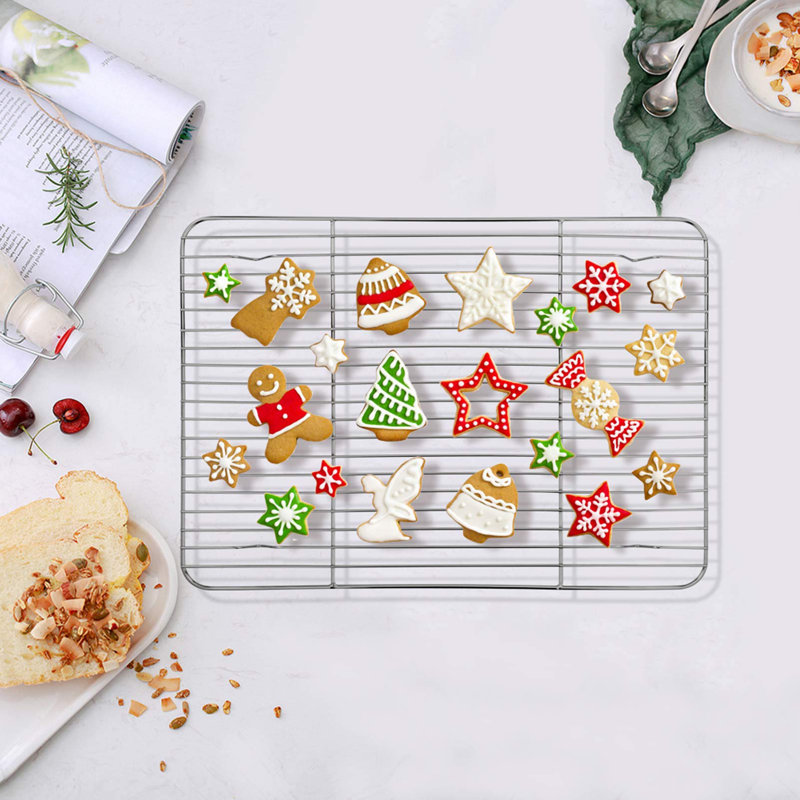 Ensemble de plaques de cuisson et plaques de cuisson, plaque à biscuits en acier inoxydable avec grille de refroidissement, 12,5 x 9,5 x 1 pouce, non toxique et sain, facile à nettoyer et lavable au lave-vaisselle