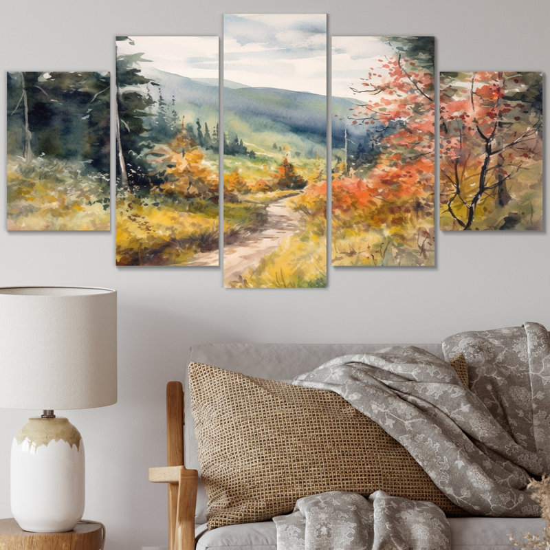 «Little Road In Mountain Landscape VII», reproduction d'art sur toile - 5 panneaux