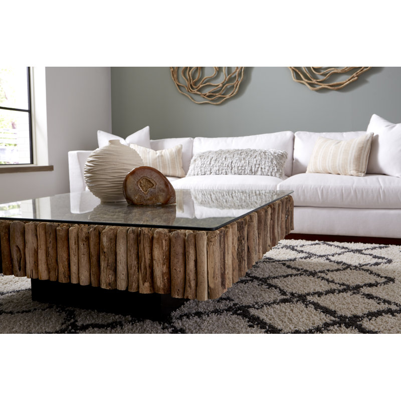Contemporary Manhattan 51'' Square Wood & Glass Coffee Table