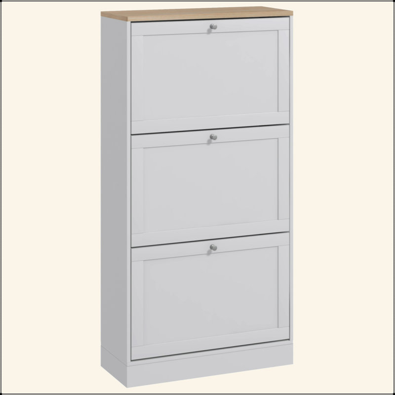 Narrow Shoe Storage Cabinet For Entryway With 3 Flip Drawers And Adjustable Shelves, Shoe Rack Organizer For 18 Pairs Of Shoes