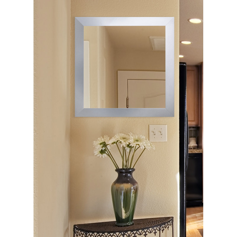 Bahena Engineered Wood Flat Wall Mirror, 25" x 25", Silver