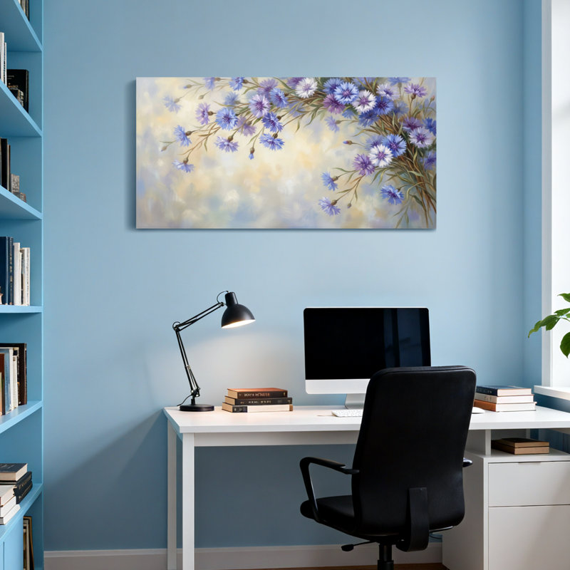 Plants & Flowers Blue Flowers On Soft Sky Background, 24" H x 48" W