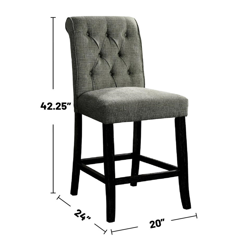 De 2 chaises de salle à manger rembourrées en tissu noir et gris antique, dossier capitonné, coussin de siège rembourré, bois massif, Room Luxury 2, noir / gris, siège, chaises