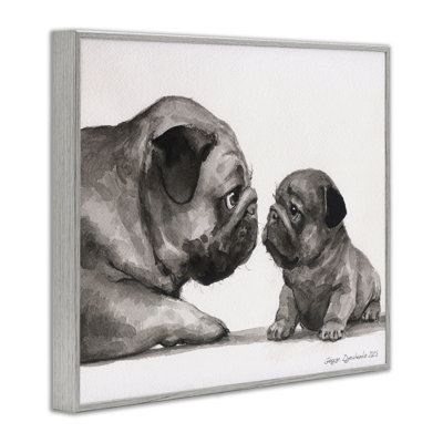 Pug And Her Puppy Framed Giclee, design by George Dyachenko