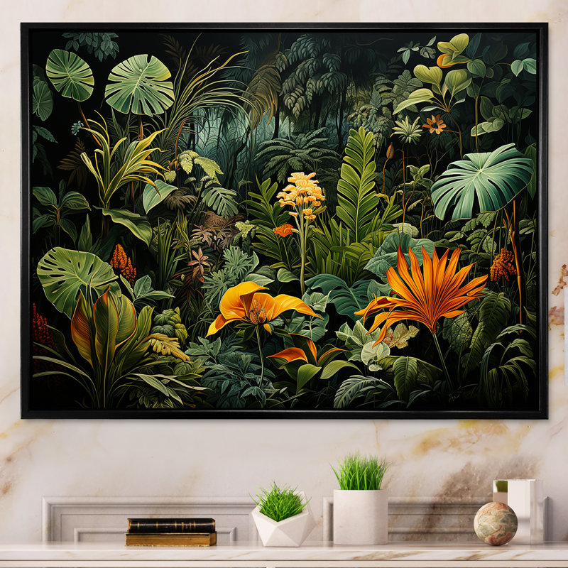 Sounds of the Jungle I - Jungle, art mural encadré, Cadre flottant noir, H 24 po x l 32 po x P 1 po